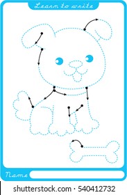 Puppy. Preschool Worksheet For Practicing Fine Motor Skills - Tracing Dashed Lines. Tracing Worksheet.  Illustration And Vector Outline - A4 Paper Ready To Print.