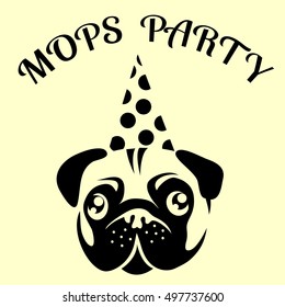 Puppy Pug in a Party Hat . Vector illustration.