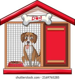 A puppy in red pet house illustration