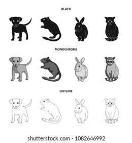 Puppy, rodent, rabbit and other animal species.Animals set collection icons in black,monochrome,outline style vector symbol stock illustration web.