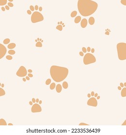 Puppy seamless pattern. Repeating pattern paw pets, dog or cat. Brown paws. Pet prints. Repeated animal background. Foot tracking. Walk for design print. Patern dogs or cats. Vector illustration