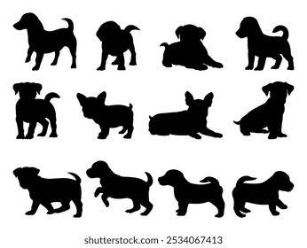 Conjunto de Ilustración vectorial de siluetas de cachorro