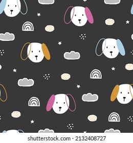 Puppy and sky baby seamless pattern hand drawn cartoon cute background for kids