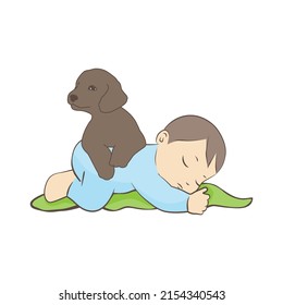 puppy and sleeping baby, vector