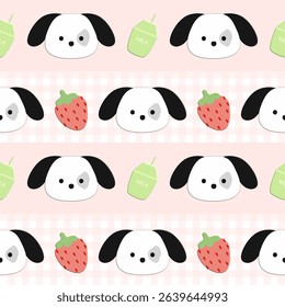 puppy strawberry milk on pink background,  fabric pattern , gift wrapping paper , seamless pattern 
