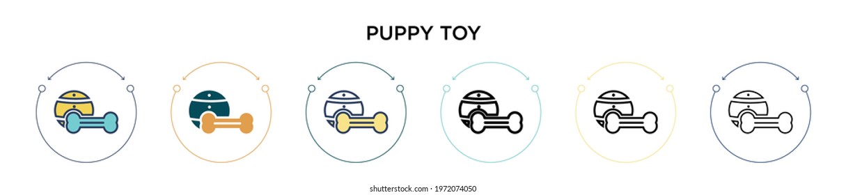 Puppy toy icon in filled, thin line, outline and stroke style. Vector illustration of two colored and black puppy toy vector icons designs can be used for mobile, ui, web