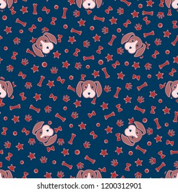Puppy toys awesome cute vector animal seamless pattern