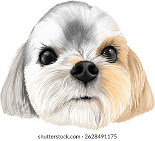 Puppy vector art mix dog maltese head poodle White black brown tri color cute pet animal