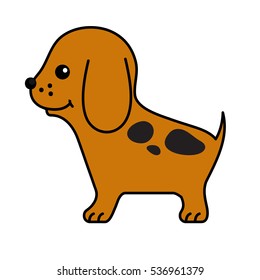 Puppy. Vector funny cartoon little spotted smiling friendly brown dog with a big head. Animal flat character, pup.