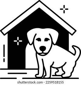 Puppy with Wooden house concept, kennel vector icon design, Pet and Vet symbol, Animal Shelter sign, critter stock illustration 