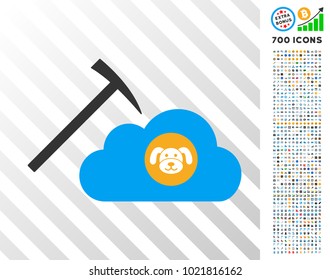 Puppycoin Cloud Mining icon with 700 bonus bitcoin mining and blockchain pictographs. Vector illustration style is flat iconic symbols designed for crypto currency apps.
