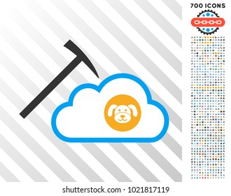 Puppycoin Cloud Mining pictograph with 700 bonus bitcoin mining and blockchain design elements. Vector illustration style is flat iconic symbols designed for crypto currency websites.