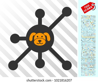 Puppycoin Node icon with 700 bonus bitcoin mining and blockchain graphic icons. Vector illustration style is flat iconic symbols designed for cryptocurrency websites.
