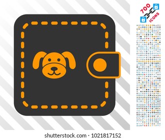 Puppycoin Purse pictograph with 7 hundred bonus bitcoin mining and blockchain pictograms. Vector illustration style is flat iconic symbols designed for crypto- currency websites.