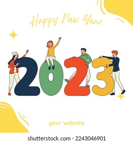 Puprle Yellow Text style Illusttration Happy New Year 2023 Design