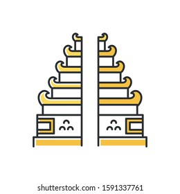 Pura Lempuyang temple in Bali color icon. Indonesian touristic destinations and religious places. Hinduist candi bentar split gate entrance. Balinese sightseeing. Isolated vector illustration