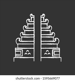 Pura Lempuyang temple chalk icon. Indonesian touristic destinations and religious places. Hinduist candi bentar split gate entrance. Balinese sightseeing. Isolated vector chalkboard illustration