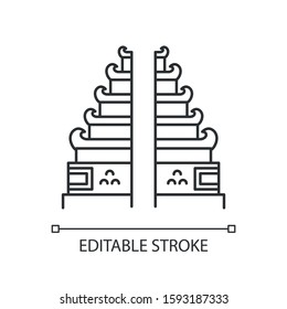 Pura Lempuyang temple linear icon. Indonesian religious places. Hinduist candi bentar split gate entrance. Thin line illustration. Contour symbol. Vector isolated outline drawing. Editable stroke