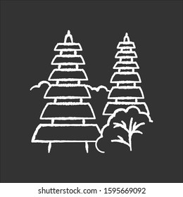Pura tanah lot temple in Bali chalk icon. Indonesian touristic destinations and religious places. Hinduist temple with traditional balinese grass roof. Isolated vector chalkboard illustration