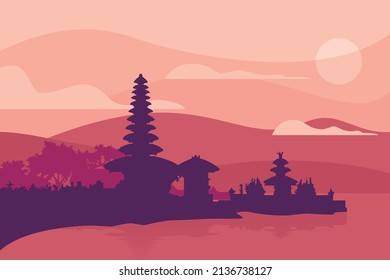 Pura Ulun bratan Bali island, Indonesia monument landmark brochure Flat style vector icon