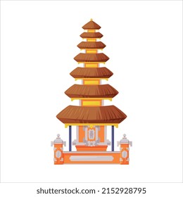 Pura Ulun Pagoda Temple as Bali Traditional Cultural Attribute Vector Illustration