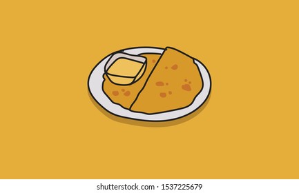 Puran Poli Indian Dish Vector Hand Drawn Sketch