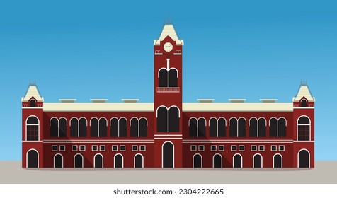 Puratchi Thalaivar Dr M G Ramachandran Central Railway Station Chennai, Madras Station Chennai Central Railway Station MAS Tamil Nadu India vector Illustration icons