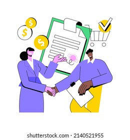 Purchase agreement abstract concept vector illustration. In-app purchase, buying process, legal document, personal property, terms and conditions, product price, business deal abstract metaphor.
