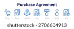 Purchase Agreement web banner icon vector illustration concept featuring Purchase,Contract,Agreement,Tender,Bidding,Bidding and Invoice in a collection set.