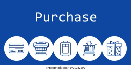 purchase background concept with purchase icons. Icons related supermarket gift, basket, credit card, trolley