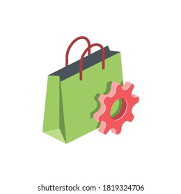 Compra, bolsa, equipo de cocina. Vector 3d isométrico, color de los iconos de la web, nuevo estilo plano. Ilustración creativa, idea para infografías.