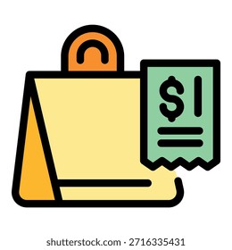 Ícone da nota de compra. Contorno compra lista ícone vetor cor plano isolado