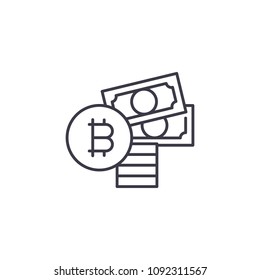 Purchase of bitcoin linear icon concept. Purchase of bitcoin line vector sign, symbol, illustration.