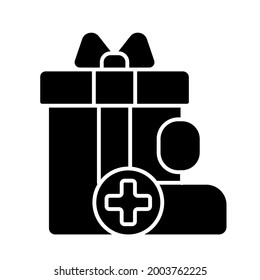 Purchase bonus for registering on website or application black glyph icon. Purchase discounts and cash back. Gift for buying of things. Silhouette symbol on white space. Vector isolated illustration