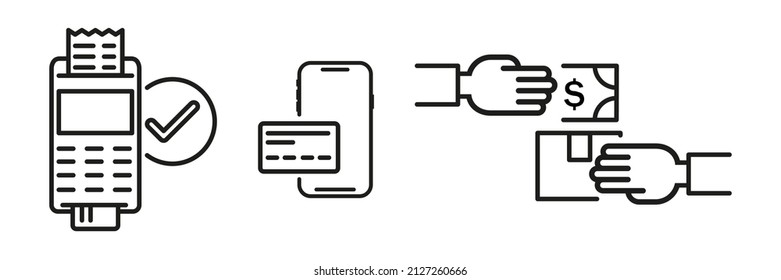Purchase by card, NFS, and cash. Vector line icon illustration