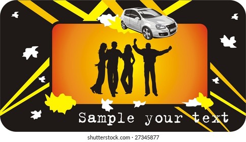 Purchase of car. Composition for card. Vector