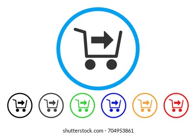 Purchase Cart vector rounded icon. Image style is a flat gray icon symbol inside a blue circle. Additional color versions are gray, black, blue, green, red, orange.