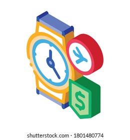 purchase cash wristwatch duty free icon vector. isometric purchase cash wristwatch duty free sign. color isolated symbol illustration