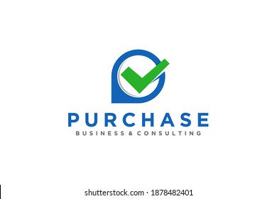 Purchase check mark logo icon, modern invesment financial mobile symbol, simple minimalist design, modern app