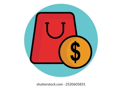 Purchase colored outline icon. shopping bag with money. icon related to bill and payment. business elements vector illustration