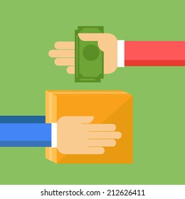 Purchase concept - hands with money and box