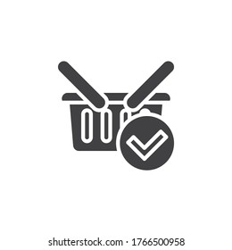 Kaufen Sie das Vektorsymbol der Bestätigung. volles Flachzeichen für mobiles Konzept und Webdesign. Verified shopping basket glyph Symbol. Symbol, Logo-Abbildung. Vektorgrafik