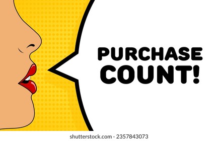 Purchase count sign. Flat, color, talking lips of a woman, purchase count icon. Vector icon