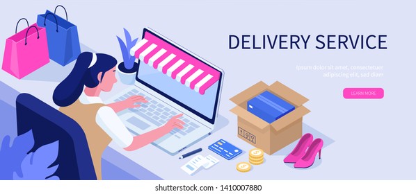 Purchase and delivery concept. Can use for web banner, infographics, hero images. Flat isometric modern vector illustration.