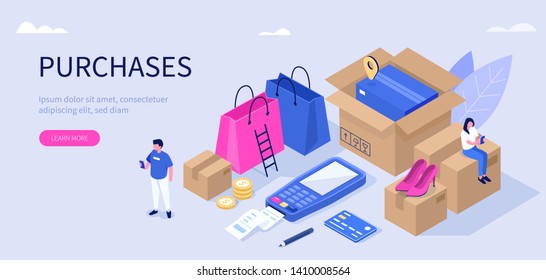 Purchase and delivery concept. Can use for web banner, infographics, hero images. Flat isometric modern vector illustration.