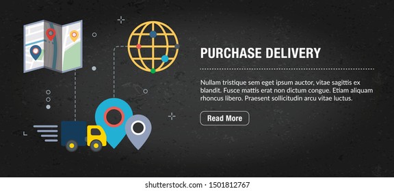 Purchase delivery concept. Internet banner with icons in vector. Web banner for business, finance, strategy, investment, technology and planning.