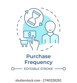 Purchase frequency soft blue concept icon. Business metric, customer purchase. Marketing strategy. Round shape line illustration. Abstract idea. Graphic design. Easy to use in booklet, article