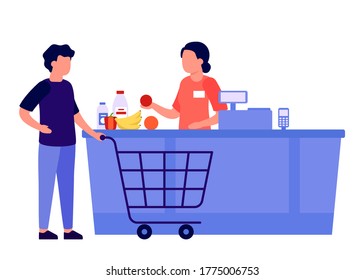 Purchase Goods Checkout Counter Man Buys Stock Vector (Royalty Free ...