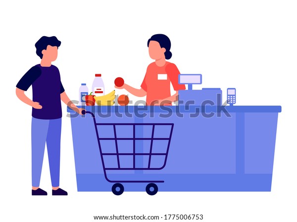 Purchase Goods Checkout Counter Man Buys Stock Vector (Royalty Free ...