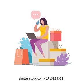 Purchase of goods using online store. Shopping vector illustration